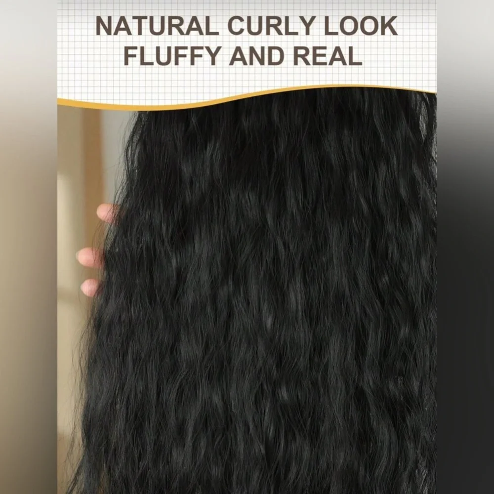 22” Black Curly  Clip-In Hair Extensions Human Hair Blend Full Set with‎ Clips